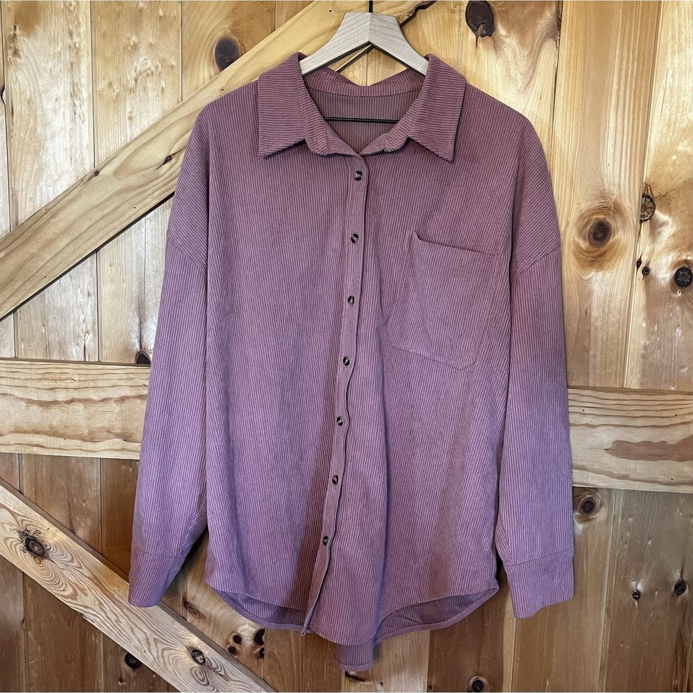 Mauve Corduroy Button Down Shacket Women's XL‎  Chest Pocket
